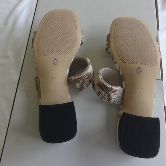 Sanctuary Revive women's size 6M leather beaded slides, tan, 1&1/2" chunky heels - Picture 10 of 15